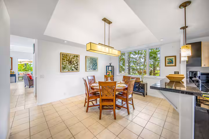 Elegant dining area with garden views